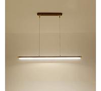 HXFFXHF Minimalist Chandelier LED Wood Pendant Light, Dimmable Hanging Lamp with Remote Control, Dining Room Drop Ceiling Lamps, Kitchen Island Strip Linear Chandeliers