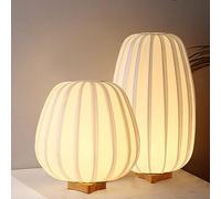HXFFXHF Minimalist Table Lamps Set of 2, Solid Wood Pleated Decoration Bedside Lamp with Fabric Lampshade, Household Nightstand Lamp for Livingroom Bedroom Office Dinning