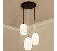 HXFFXHF Modern Minimalist Three-Head Chandelier Personality Bar Restaurant Living Room Metal Glass Pendant Lamp Vintage Personalized Art Adjustable Wire White Hanging Lamp