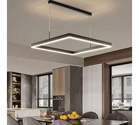 HXFFXHF Modern Square LED Pendant Light Simple Chandelier for Living Room Dining Room Kitchen Bedroom Black Rectangle Led Ceiling Pendant Lamp Hanging Light Interesting Life (40cm Tricolor
