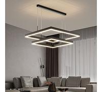 HXFFXHF Modern Square LED Pendant Light Simple Chandelier for Living Room Dining Room Kitchen Bedroom Black Rectangle Led Ceiling Pendant Lamp Hanging Light Interesting Life (40cm Tricolor