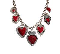 HXFFXHF New 2025 Mexican Catholic Sacred Heart Pendants Religious Necklace Jewelry Silver Gold Plated Red Enamel Tones Women Fashion Accessories Creative Gift