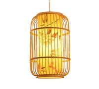 HXFFXHF Pendant Light, Hand-Woven Lantern Lamp Rattan Single Light Weaving Natural Wooden Ceiling Hanging Fixture Wicker Chandelier for Kitchen Dining Living Room Restaurant Farmhouse