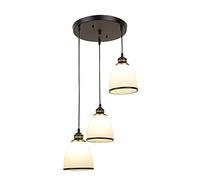 HXFFXHF Pendant Lighting American Retro Glass Shade Ceiling Chandelier, Simple Pendant Light, 3 Lights Hanging Lamp for Living Room, Restaurant, Hotel Indoor Lighting (A)