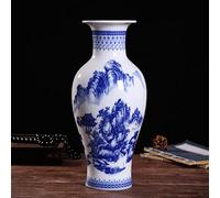 HXFFXHF Peony Bush Blauw And Wit Bone China Flower Vase Chinese Bottle Shaped Chinoiserie Porcelain Retro Decoration (12#) (8# One Size)