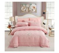 HXFFXHF Pink Embroidery bedlinen Bedding Set King Queen Size Bed Linen Egyptian Cotton Duvet Cover Bedspread Set Pillowcases Bed Four Pieces Set(Green,Queen)