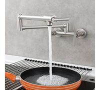 HXFFXHF Pot Filler Faucet for Both Hot Cold Water Mixer Tap, Folding Kitchen Wall Mount Commercial Restaurant Sink Brass 3 Handles 2 Hole Double Joint Swing Arm Kitche Economic(Black)
