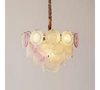 HXFFXHF Round Glass Modern Crystal Chandelier for Dining Table Pink Purple Nordic Modern Large Chandelier Vintage Glass Drum Ceiling Pendant Light for Living Room Bedroom Foyer Entryway