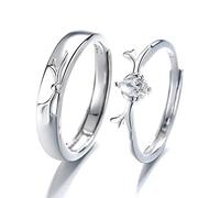 HXFFXHF S925 Sterling Silver Couple Ring Men and Women Pair Ring Personality Fashion Simple Gifts for Lover Ring, Adjustable Opening