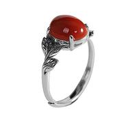 HXFFXHF S925 Sterling Silver Women's Fashion Ruby Ring, Vintage Ruby Adjustable Ring