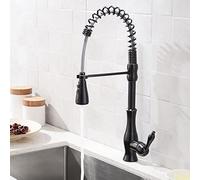 HXFFXHF Sink for bar Farmhouse Commercial, Black/Brushed Deck Mounted hot Cold Water Faucet, Spring Kitchen Pull Down Mixer, 2 Function spout