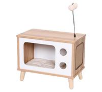 HXFFXHF Small TV-Like cat Climbing Frame,with a Nest,Versatile in Shape, Made of Solid Wood and Linen Bags, can Rest and Grind Claws