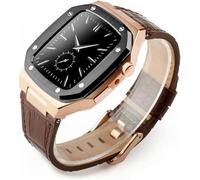 HXFFXHF Stainless Steel Case Leather Watch Strap，Compatible with Apple Watch 45mm 44mm 41mm, Men Military Full Protection Metal Cover Replacement Bands，For Iwatch Series 8 7 6 5 4 SE