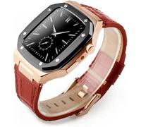 HXFFXHF Stainless Steel Case Leather Watch Strap，Compatible with Apple Watch 45mm 44mm 41mm, Men Military Full Protection Metal Cover Replacement Bands，For Iwatch Series 8 7 6 5 4 SE