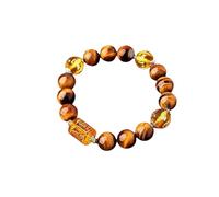HXFFXHF Three-Faced Wealth God Tiger's Eye Beaded Bracelets, Feng Shui Energy Crystal Stretch Bracelets for Women Men Attract Wealth and Good Luck, Natural Stones Bracelet for Relieve Stress