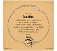 HXFFXHF To My Grandson Sunflower Bracelet, Nobody can smile your smile, Thank You Gifts for Grandson from Abuela, Birthday Unique Gifts for Grandson, Small, Silver stainless steel .925, Cubic Zirconia