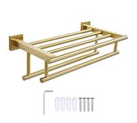 HXFFXHF Towel Rails Double Towel Holder with 2 Bar Bathroom Shelf,40Cm Brushed Bathroom Towel Rack Wall Mounted Hanger Storage Towel Bar Towel Racks/Bury