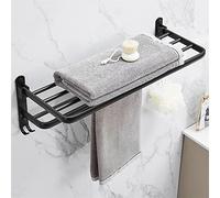 HXFFXHF Towel Rails, Towel Rack Folding Holder with Hook Bathroom Accessories Wall Mount Rail Shower Hanger Aluminum Bar Matte Black Shelf (Color : Svart, Size : 7 3/8) (Svart 40cm)