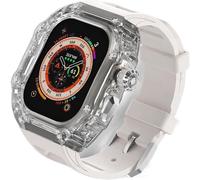 HXFFXHF Transparent Case Glacier RM Mod Kit+Fluororubber Band,For Ultra 8 7 6 5 4 SE 45MM 44MM 49mm Series,Luxury Clear Modified Cases Bezel+Rubber Sport Strap
