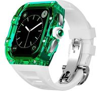 HXFFXHF Transparent Watch Case Fluororubber Band,For Series 8 7 6 5 4 SE 44mm 45mm,Clear Watch Case Sport Breathable Straps Clasp Replacement Accessories