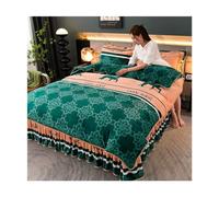 HXFFXHF Velvet Warmth Duvet Cover King 3D Luxury Floral Comforter Cover Skin-Friendly Soft Flannel Queen Bedding Set 4 Pieces Zipper Closure Bed Skirt & 2 Pillowcases(Green a,Queen)