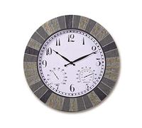 HXFFXHF Wall Clock Garden Clocks Outdoor Waterproof, Big with Temperature and Humidity Outdoor Clocks for the Garden Wall Mounted Moistureproof and Dustproof Outside Clock Resin Round 14 Inches Like