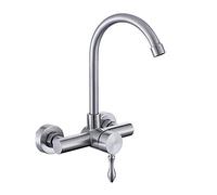 HXFFXHF Wall Mount Kitchen faucets, 304 Stainless Steel, for Kitchen Sink Laundry Sink, gooseneck Swivel hot and Cold, Faucet-Brushed Handle Down