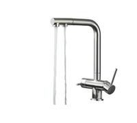 HXFFXHF Water Filter Kitchen Faucet Double Handle Countertop Mount Pull-Out Mixing Faucet 360 Degree Swivel Water Purification Crane(Nickel)