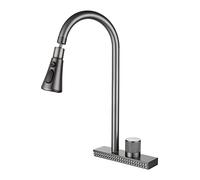 HXFFXHF Waterfall Grey Sink Kitchen Faucet Hot Cold Mixer Wash Basin Multiple Water Outlets Rotation Flying Rain Tap Single Hole(Regular Version)