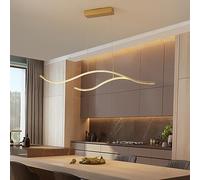HXFFXHF Wave LED Pendant Light for Kitchen Island Sink Dimmable Linear Chandelier Gold Black Minimalist Long Strip Ceiling Hanging Lamp Dining Room Table Pool Breakfast Area