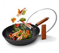 HXFFXHF Wok Pan Chinese Wok with Stand-able Lid & Wooden Handle Stir Fry Pan for Cooking Pan-Frying Braising and Deep-Frying Vision