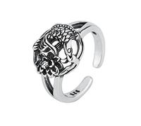 HXFFXHF Women Adjustable Open Rings - Lotus Lucky Carp S925 Rings,Temperament Personality Wild Vintage Female Resizable Opening Rings, Fashion Party Jewelry Accessories