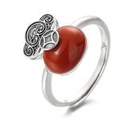 HXFFXHF Women's S925 Sterling Silver Simple Ruby Ring with Adjustable Vintage Fashion Coin Ring