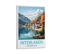 HXHNFERR Interlaken Switzerland Vintage Travel Poster 20x30inch(50x75cm) Canvas Wall Posters And Art Pictures Prints Paintings Bedroom Decor