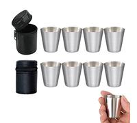 HXHWKEN 8Pcs Stainless Steel Shot Cups Set 30ml Mini Portable Drinking Glasses Camping Wine Schnapps Cups with 2 Leather Case for Travel Hiking Picnic