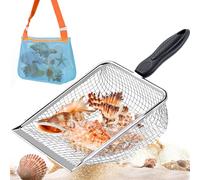 HXJFGDM Children's Shovel, Beach Net Shovel with Mesh Beach Bag for Collecting, Kids Filter Sand Scooper for Picking Up Shells, Shark Tooth Sifter Dipper for Boys and Girls, Beach Tool