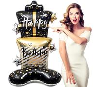 HXJFGDM XXL Standing Foil Balloon Birthday, 180 cm Happy Birthday Balloon Black Gold - Helium Balloons Birthday Decoration with Gift Packaging, Double Layer Design for Party Wedding New Year's Eve