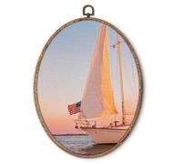Hxlac Coastal Nautical Sailboat Oval Wall Art Framed, American Flag Beach Oval Wall Decor, Nautical Ocean Patriotic Canvas Prints Wall Sculptures for Home Bedroom Living Room Decor, 8.5x11.5 Inch