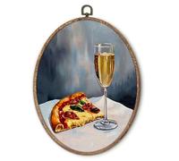 Hxlac Funny Whimsical Kitchen Bar Oval Wall Art Framed, Champagne and Pizza Oval Wall Decor, Quirky Canvas Prints Wall Sculptures for Home Bar Kitchen Dining Room Decor, 8.5x11.5 Inch