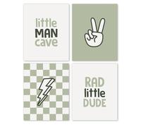 Hxlac Preppy Boho Nursery Boy Wall Art Prints Set of 4 UNFRAMED - Boys Room Playroom Wall Decor, Sage Green Boho Nursery Wall Decor for Toddler Baby Boy Room Decor (8x10 Inches)