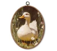 Hxlac Vintage Duck Wildflower Floral Oval Wall Art Framed, Cottagecore Floral Oval Wall Decor, Retro Duck Hanging Canvas Prints Wall Sculptures for Home Bedroom Living Room Decor, 10x10 Inch