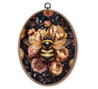 Hxlac Vintage Floral Bumblebee Oval Wall Art Framed, Dark Cottagecore Bee Oval Wall Decor, Moody Wildflower Honey Bee Hanging Canvas Prints Wall Sculptures for Farmhouse Home Decor, 10x10 Inch