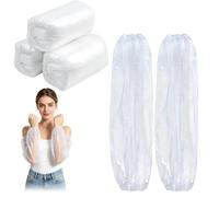 HXLJHALG 100Pcs Disposable Oversleeves to Cover Arms - 16Inch Waterproof Kitchen Arm Sleeves with Elastic Ends - Heavy-Duty Forearm Protector Oversleeves for Showing, Cleaning, Painting Clear