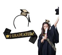 HXLJHALG 2025 Graduation Cap Headband Graduate Satin Sash Grad Decoration Set for Women, Black Bachelor Headband, 2025 College Graduation Party Ceremonial Photo Props for Women Girls
