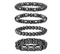 HXLJHALG 4Pcs 8mm Magnetic Hematite Beaded Bracelet for Men Women, Magnetic Slimming Bracelet Stretch Punk Rock Style Beaded Bracelets Black Obsidian Hematite Bracelet Magnetics Bracelets Jewelry