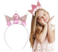HXLJHALG Baby Girls 3rd Birthday Crown, Princess Headband, Pink Felt Lining, Pink Pom Pom Decoration, Adjustable Size