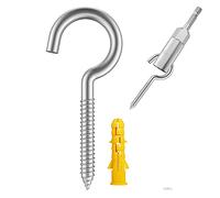 HXLPAY 304 Stainless Steel Screw-in Hooks, Metal Hooks, Heavy-Duty Screw Eye Hooks, Wood Terminal Ring Eye Hooks,Christmas Lighting Hook (26 pcs +1 pcs 1/4" hex Shank Wing nut Driver)