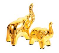 HXLTHINGS Statue Decoration 2pcs Ceramic Elephant Figurine Set Adorable Desktop Decor Cute Collectible Statues Home Decor(Golden)