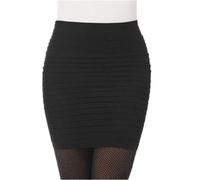 HxmeStore Pleated Seamless Stretch Tight Bodycon Mini Skirt Short Pencil Dress (Black)