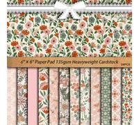 HXMIN 135gsm Decorative Paper Pack, 24Sheets 6 Inch Square - Floral Pattern Scrapbook Paper for Gift Wrapping, Card Making, Photo Albums (Pink-Green)